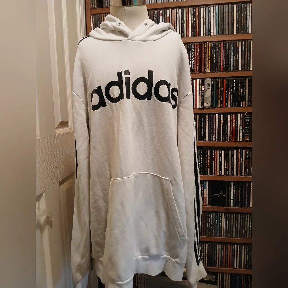 Adidas White and Black Sweatshirt‎ with Iconic 3-Stripes.mens Sz.L W Pouch